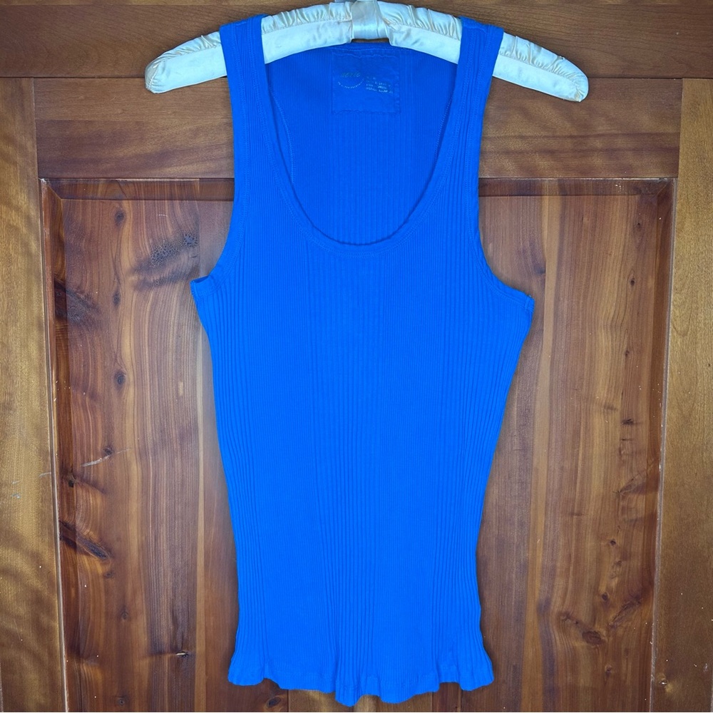 Aerie Women's Vibrant Blue Y2K Ribbed Scoop Neck Tank Top SZ M Preppy Stretchy